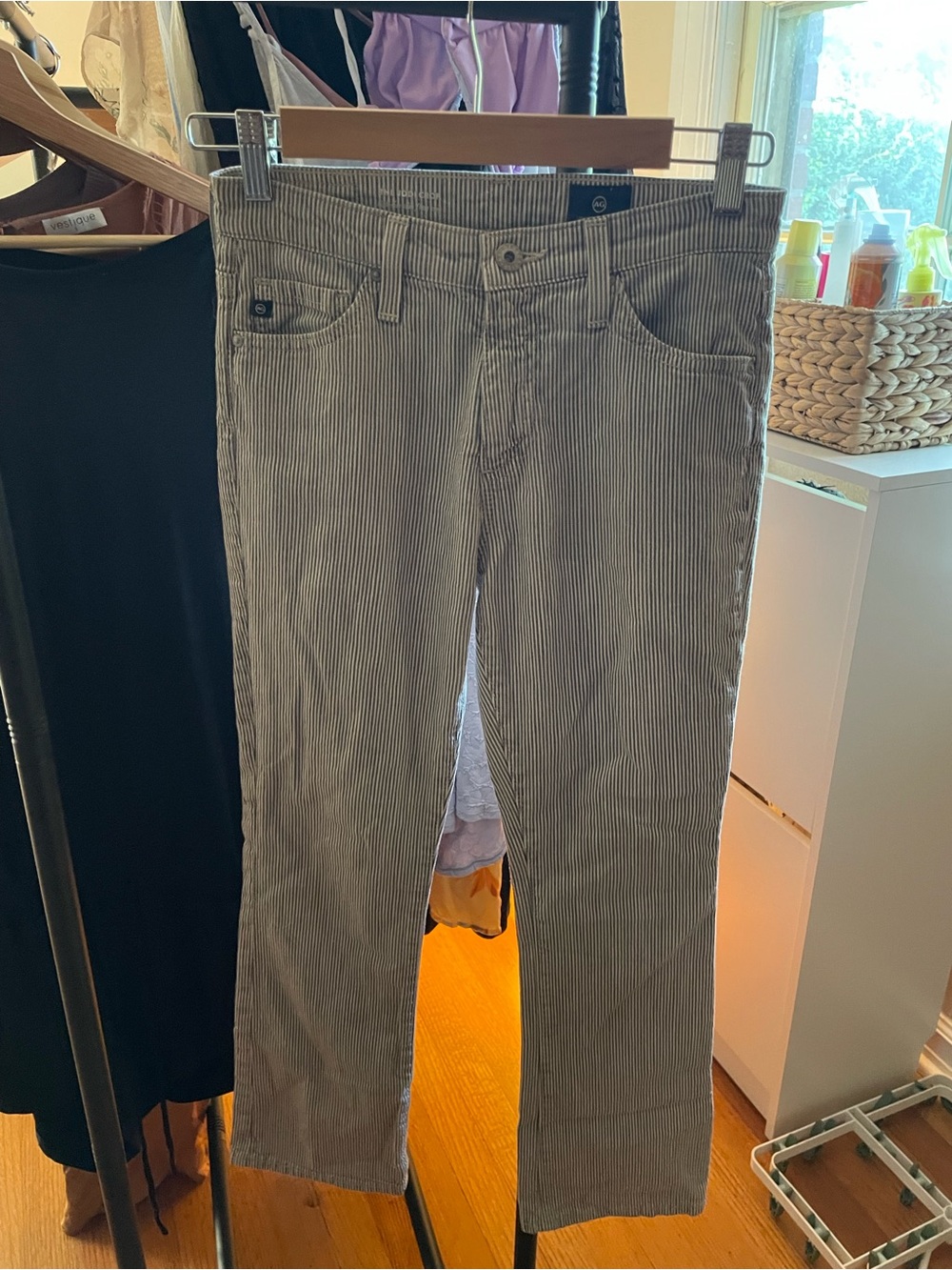 AG Adriano Goldschmied Women’s Straight Leg Corduroy Pants - Gray Stripe